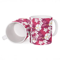 Pink Hawaiian Hibiscus Monstera Ceramic Mug Grunge Stylized