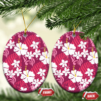 Pink Hawaiian Hibiscus Monstera Ceramic Ornament Grunge Stylized