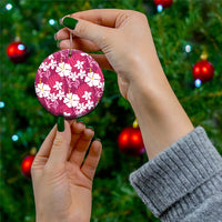 Pink Hawaiian Hibiscus Monstera Ceramic Ornament Grunge Stylized