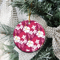 Pink Hawaiian Hibiscus Monstera Ceramic Ornament Grunge Stylized