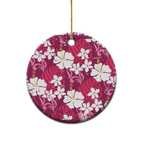 Pink Hawaiian Hibiscus Monstera Ceramic Ornament Grunge Stylized