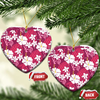 Pink Hawaiian Hibiscus Monstera Ceramic Ornament Grunge Stylized