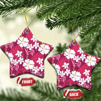 Pink Hawaiian Hibiscus Monstera Ceramic Ornament Grunge Stylized