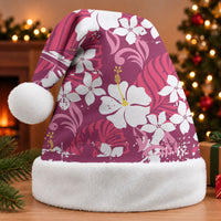 Pink Hawaiian Hibiscus Monstera Christmas Santa Hat Grunge Stylized