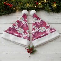 Pink Hawaiian Hibiscus Monstera Christmas Santa Hat Grunge Stylized