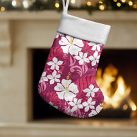 Pink Hawaiian Hibiscus Monstera Christmas Stocking Grunge Stylized