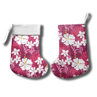 Pink Hawaiian Hibiscus Monstera Christmas Stocking Grunge Stylized