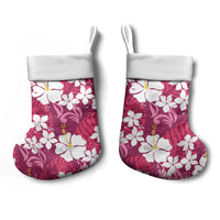Pink Hawaiian Hibiscus Monstera Christmas Stocking Grunge Stylized