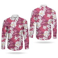 Pink Hawaiian Hibiscus Monstera Couples Matching Off Shoulder Maxi Dress and Long Sleeve Button Shirt Grunge Stylized LT01 - Polynesian Pride
