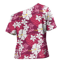 Pink Hawaiian Hibiscus Monstera Cross Shoulder Shirt Grunge Stylized LT01 - Polynesian Pride