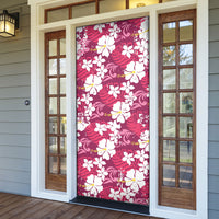Pink Hawaiian Hibiscus Monstera Door Cover Grunge Stylized