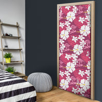 Pink Hawaiian Hibiscus Monstera Door Cover Grunge Stylized