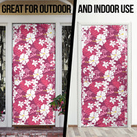 Pink Hawaiian Hibiscus Monstera Door Cover Grunge Stylized