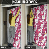 Pink Hawaiian Hibiscus Monstera Door Cover Grunge Stylized