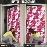 Pink Hawaiian Hibiscus Monstera Door Cover Grunge Stylized