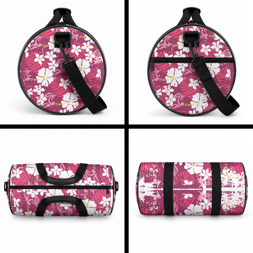 Pink Hawaiian Hibiscus Monstera Duffle Bag Grunge Stylized