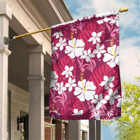 Pink Hawaiian Hibiscus Monstera Garden Flag Grunge Stylized LT01 House Flag Pink - Polynesian Pride