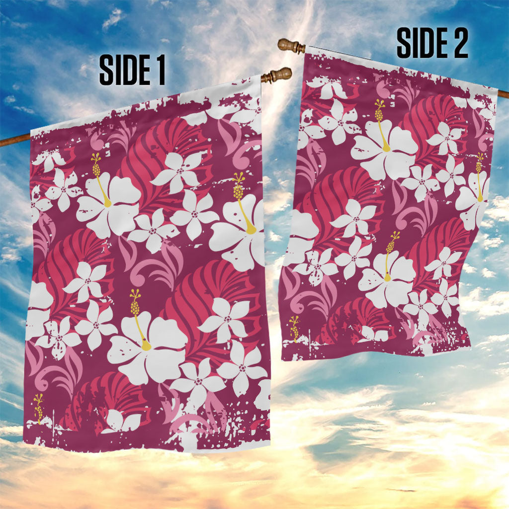 Pink Hawaiian Hibiscus Monstera Garden Flag Grunge Stylized LT01 - Polynesian Pride