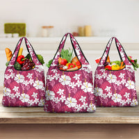 Pink Hawaiian Hibiscus Monstera Grocery Bag Grunge Stylized LT01 3-pack One Size Pink - Polynesian Pride
