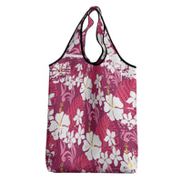 Pink Hawaiian Hibiscus Monstera Grocery Bag Grunge Stylized LT01 - Polynesian Pride