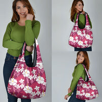 Pink Hawaiian Hibiscus Monstera Grocery Bag Grunge Stylized LT01 - Polynesian Pride
