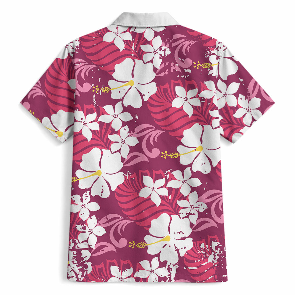 Pink Hawaiian Hibiscus Monstera Hawaiian Shirt Grunge Stylized LT01 - Polynesian Pride