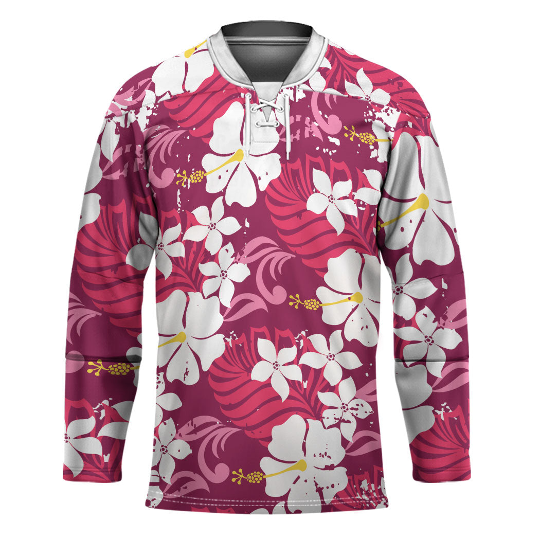 Pink Hawaiian Hibiscus Monstera Hockey Jersey Grunge Stylized