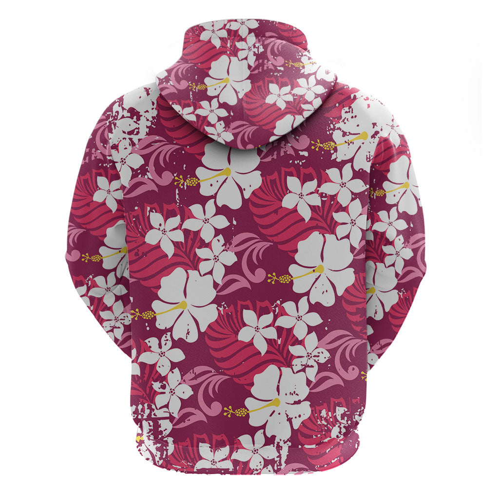 Pink Hawaiian Hibiscus Monstera Hoodie Grunge Stylized LT01 - Polynesian Pride