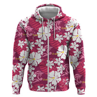Pink Hawaiian Hibiscus Monstera Hoodie Grunge Stylized LT01 Zip Hoodie Pink - Polynesian Pride