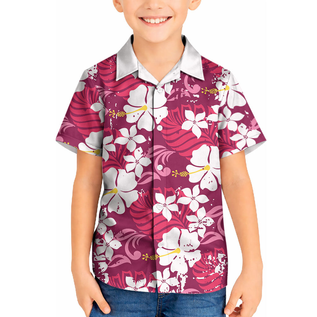 Pink Hawaiian Hibiscus Monstera Kid Hawaiian Shirt Grunge Stylized LT01 Kid Pink - Polynesian Pride
