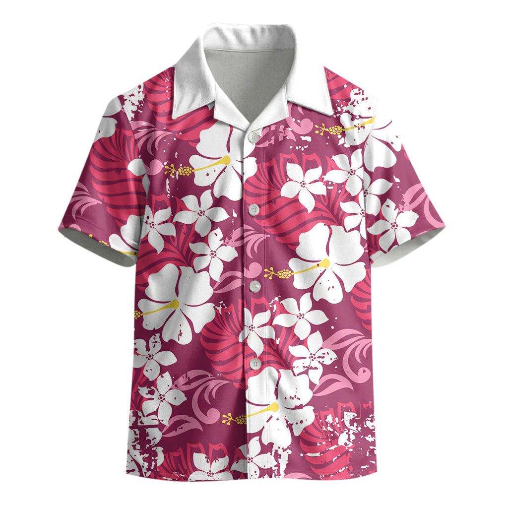 Pink Hawaiian Hibiscus Monstera Kid Hawaiian Shirt Grunge Stylized LT01 - Polynesian Pride