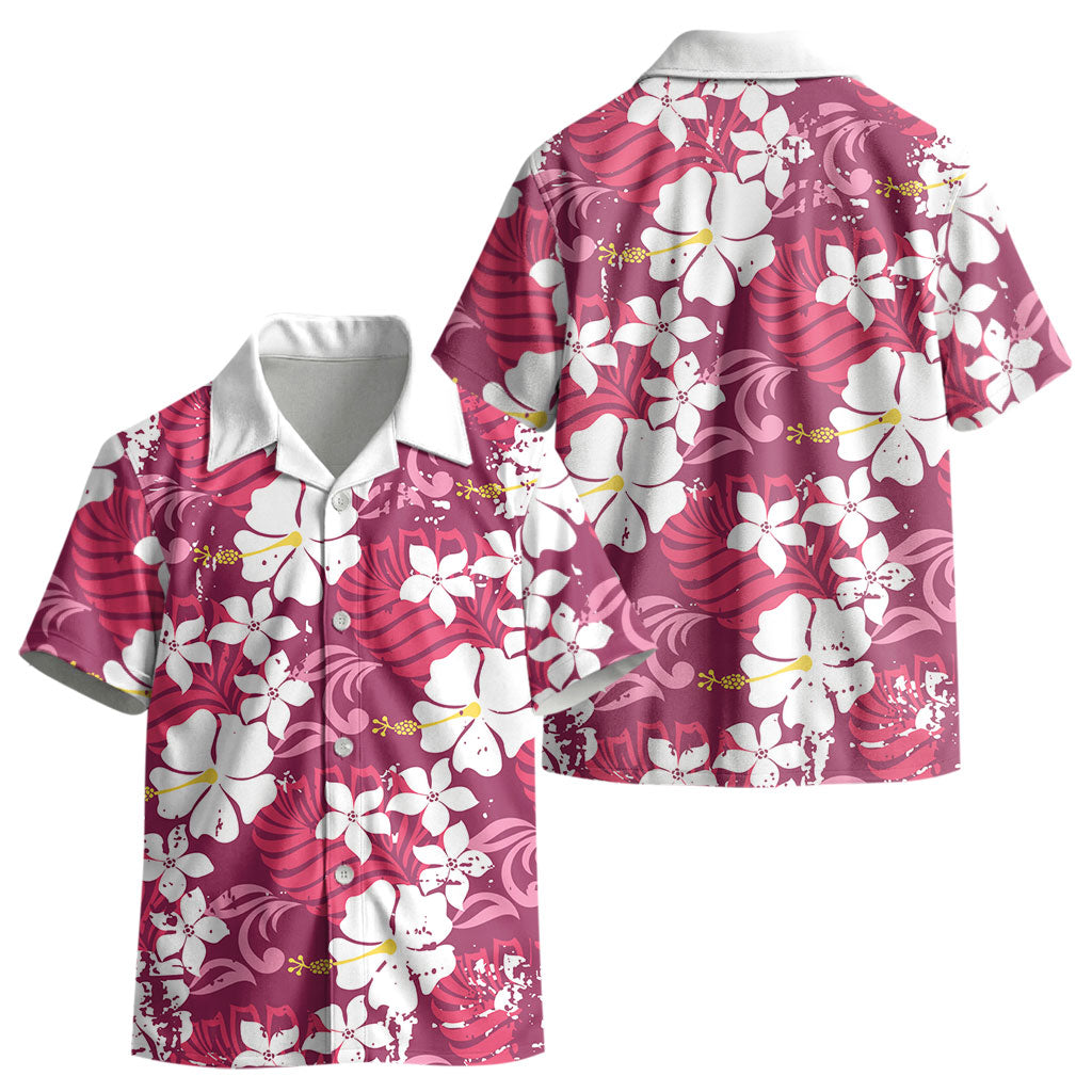 Pink Hawaiian Hibiscus Monstera Kid Hawaiian Shirt Grunge Stylized LT01 - Polynesian Pride