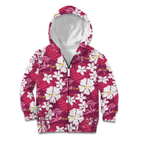 Pink Hawaiian Hibiscus Monstera Kid Hoodie Grunge Stylized LT01 Zip Hoodie Pink - Polynesian Pride