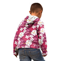 Pink Hawaiian Hibiscus Monstera Kid Hoodie Grunge Stylized LT01 - Polynesian Pride