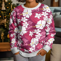 Pink Hawaiian Hibiscus Monstera Kid Ugly Christmas Sweater Grunge Stylized