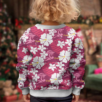Pink Hawaiian Hibiscus Monstera Kid Ugly Christmas Sweater Grunge Stylized
