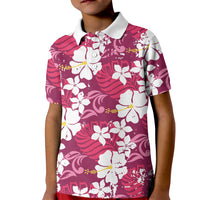 Pink Hawaiian Hibiscus Monstera Kid Polo Shirt Grunge Stylized LT01 Kid Pink - Polynesian Pride