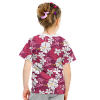 Pink Hawaiian Hibiscus Monstera Kid T Shirt Grunge Stylized LT01 - Polynesian Pride
