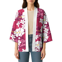 Pink Hawaiian Hibiscus Monstera Kimono Grunge Stylized