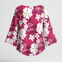 Pink Hawaiian Hibiscus Monstera Kimono Sleeve Blouse Grunge Stylized LT01 - Polynesian Pride