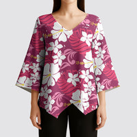 Pink Hawaiian Hibiscus Monstera Kimono Sleeve Blouse Grunge Stylized LT01 - Polynesian Pride