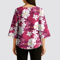 Pink Hawaiian Hibiscus Monstera Kimono Sleeve Blouse Grunge Stylized LT01 - Polynesian Pride