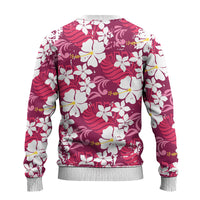 Pink Hawaiian Hibiscus Monstera Ugly Christmas Sweater Grunge Stylized