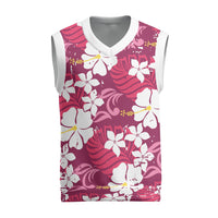 Pink Hawaiian Hibiscus Monstera Christmas Knitted V-Neck Vest Grunge Stylized