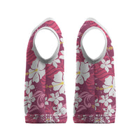 Pink Hawaiian Hibiscus Monstera Christmas Knitted V-Neck Vest Grunge Stylized