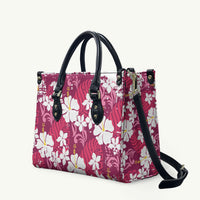 Pink Hawaiian Hibiscus Monstera Leather Bag Grunge Stylized