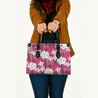Pink Hawaiian Hibiscus Monstera Leather Bag Grunge Stylized