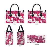 Pink Hawaiian Hibiscus Monstera Leather Bag Grunge Stylized