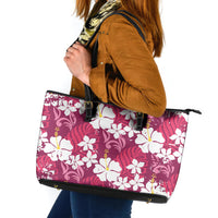 Pink Hawaiian Hibiscus Monstera Leather Tote Bag Grunge Stylized LT01 Pink - Polynesian Pride