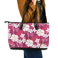 Pink Hawaiian Hibiscus Monstera Leather Tote Bag Grunge Stylized LT01 - Polynesian Pride